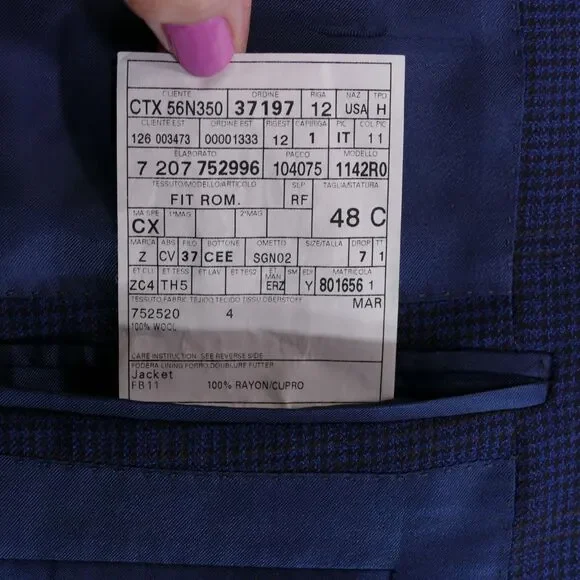 Ermenegildo Zegna Sport Coat Blazer Men 38S Blue Plaid Trofeo Wool 3-Button - Picture 10 of 12